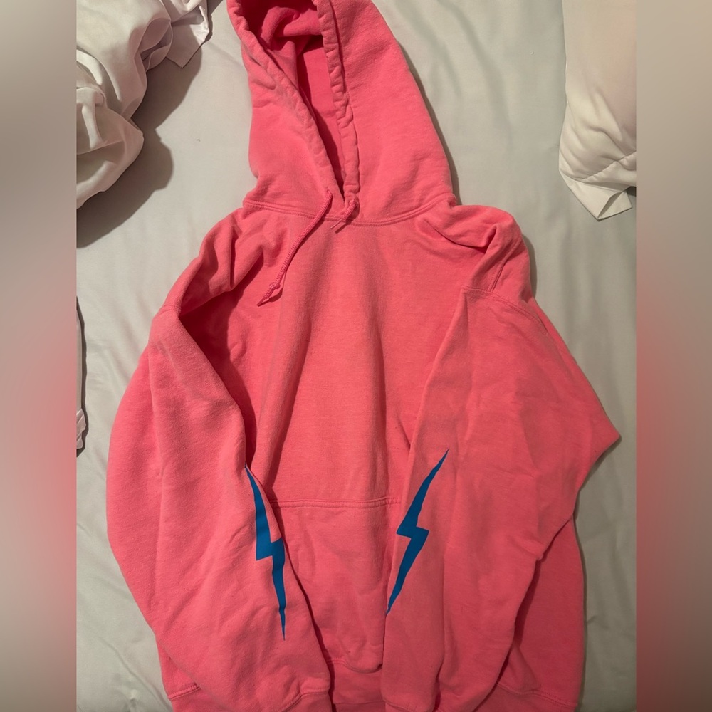 Preppy Pink Hoodie with Blue Lightning Bolts